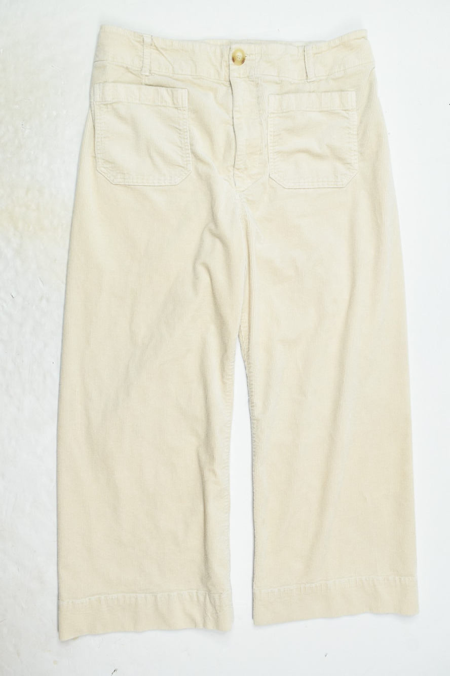 Maeve The Colette Wide Leg Crop Corduroy Pants Womens 34 Ivory Stretch Relaxed